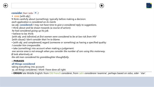 Oxford Dictionary of English and Thesaurus screenshot