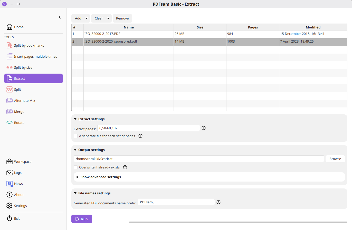 PDFsam Basic screenshot