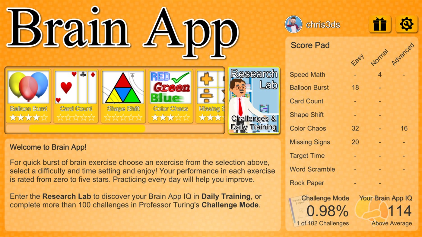 #9. Brain App - Ultimate Brain Training (Windows) Podle: Chris Mayer