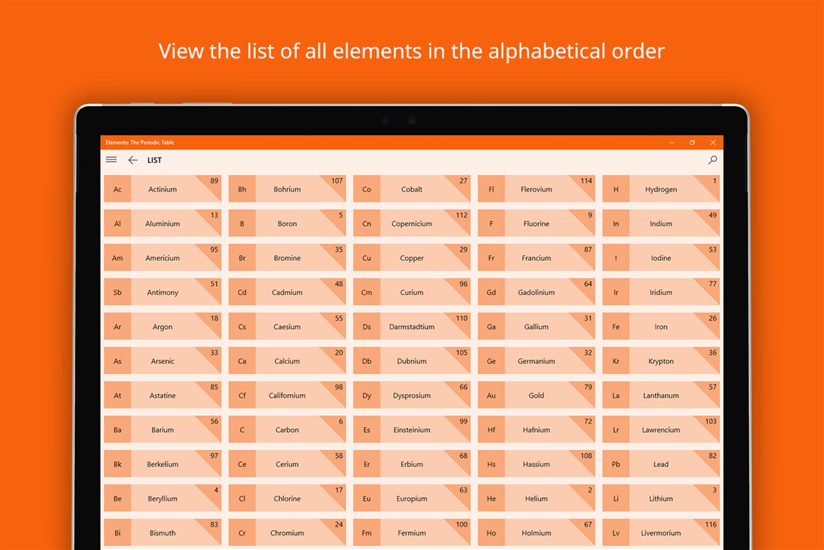 List Of All Elements