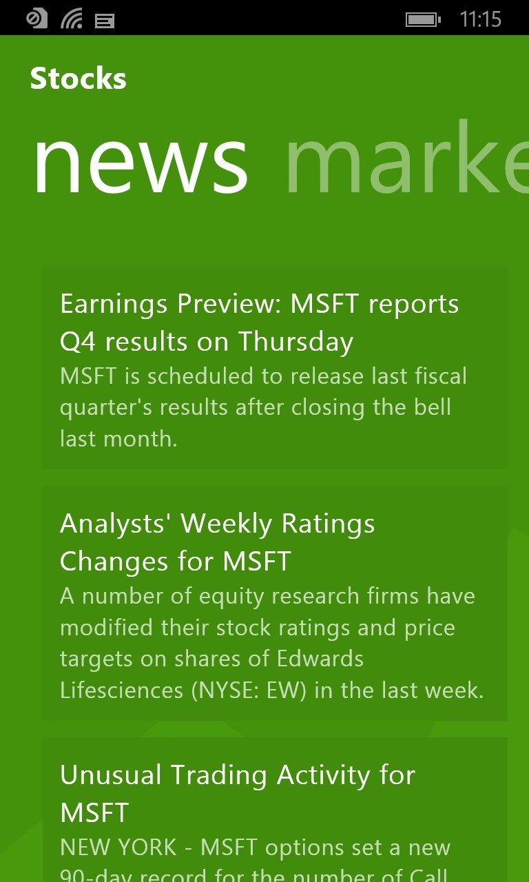 Stocks for Windows 10 Mobile