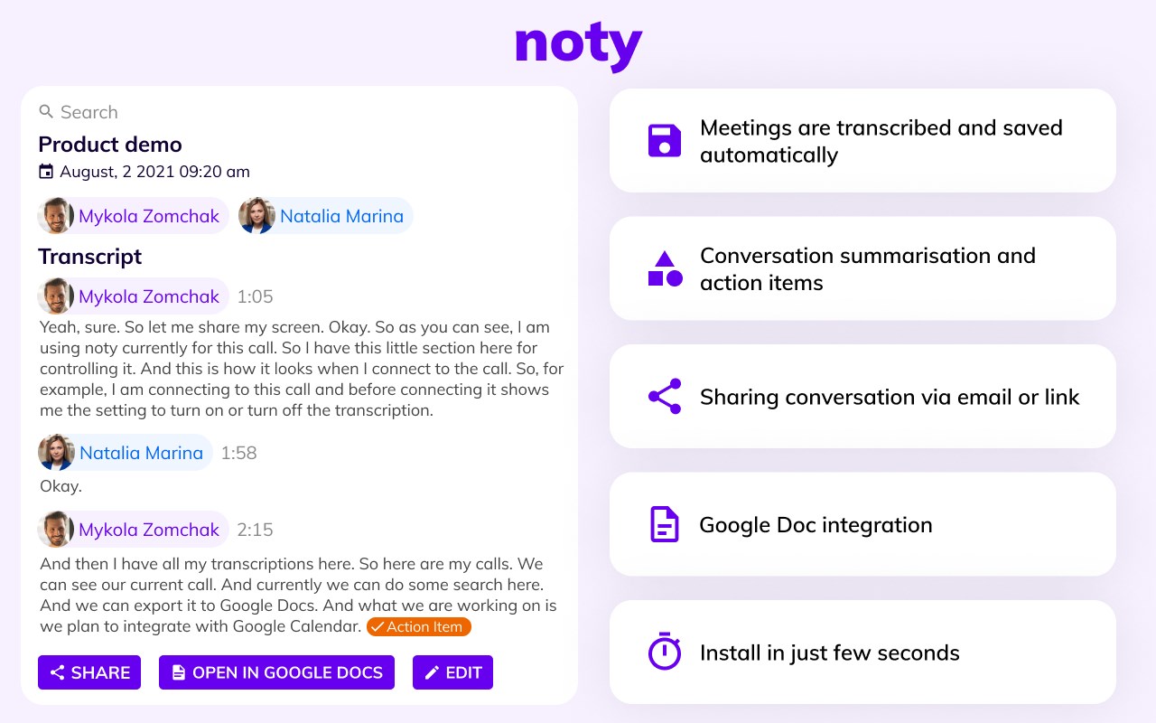 Noty - Google Meet Transcription & Analytics