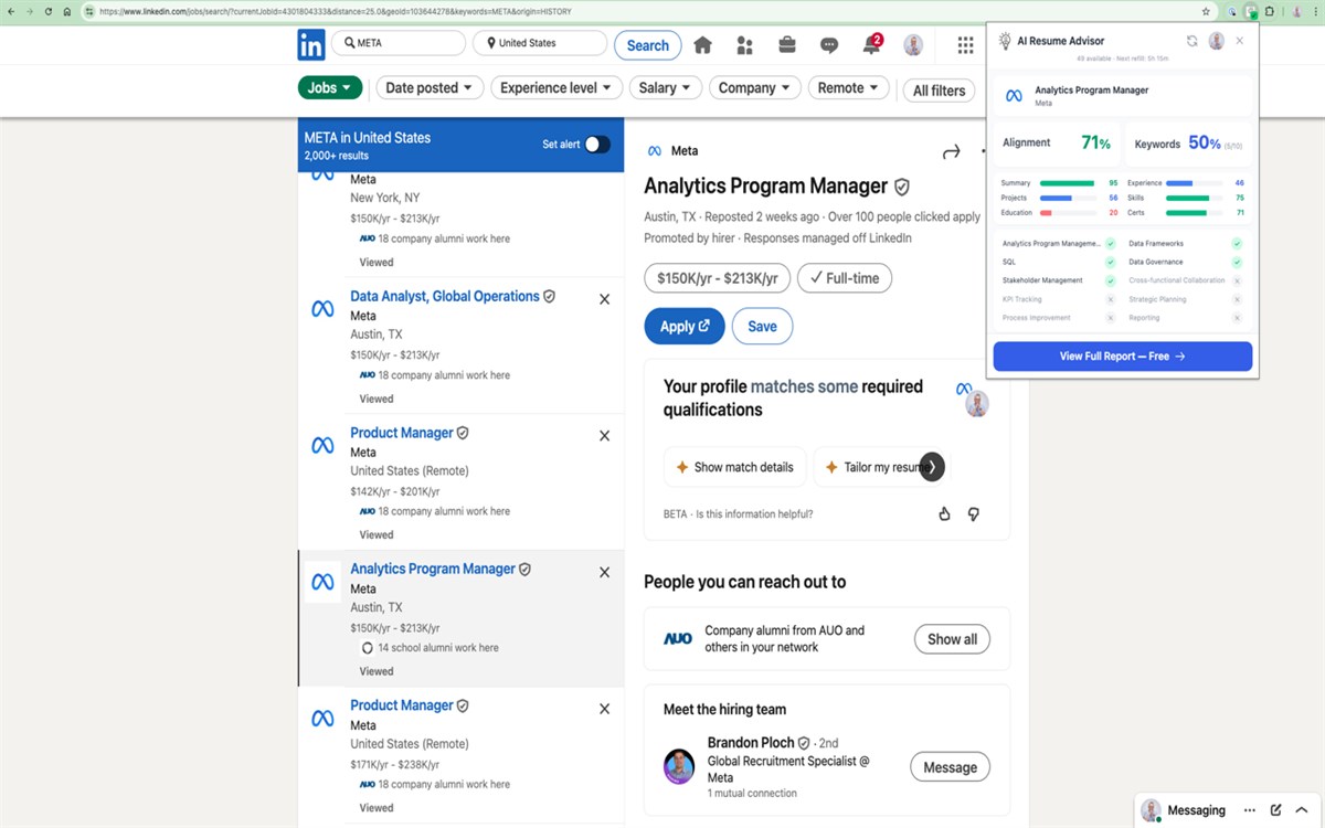 AI Resume Advisor — LinkedIn Job Match Checker