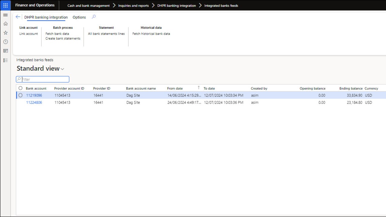 Snapshot 2 of Banking Connector in D365