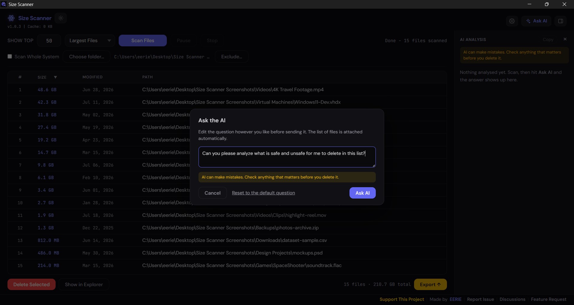 Size Scanner screenshot