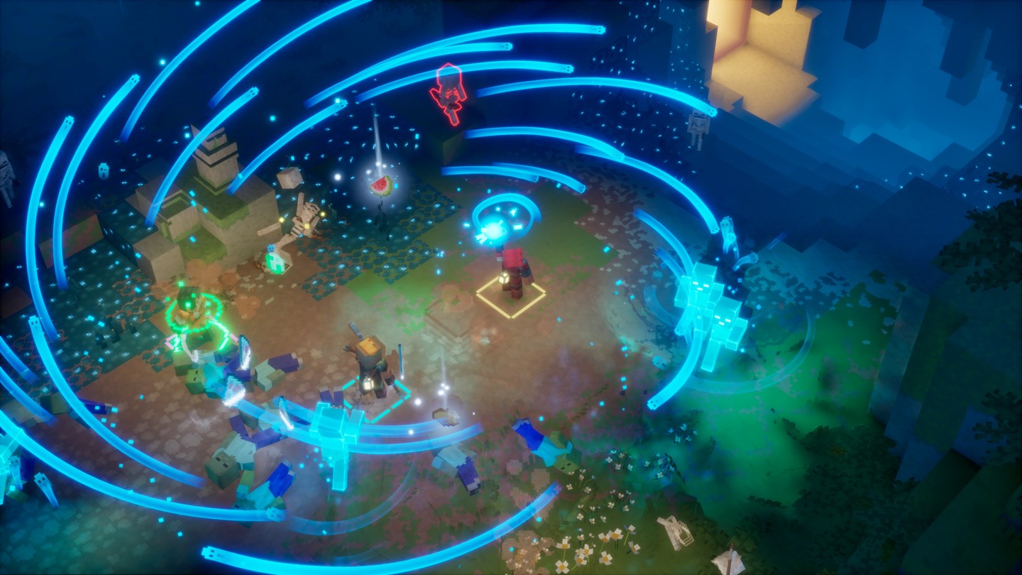 Minecraft Dungeons II heroes battling while souls circle the battlefield