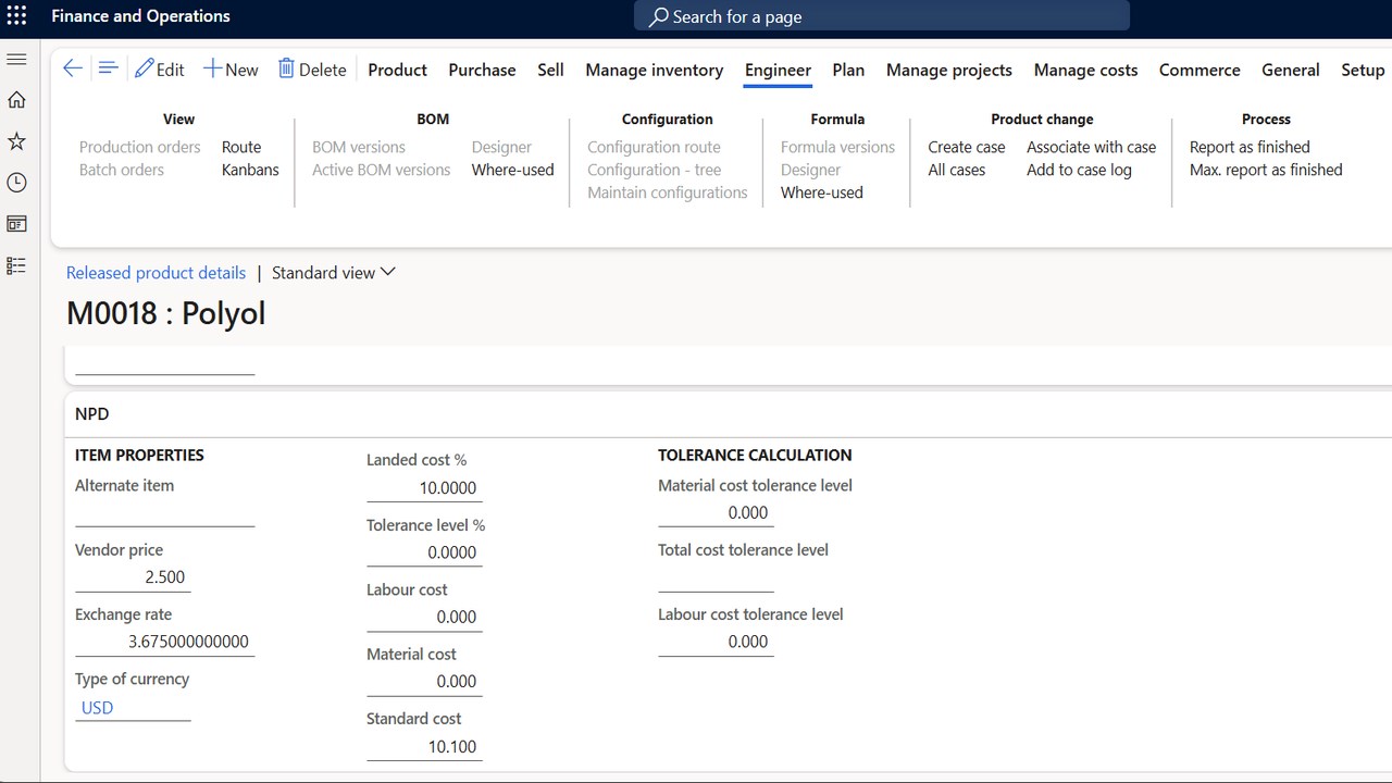 Snapshot 5 of Production Cost Simulator for D365 Finance & Supply Chain