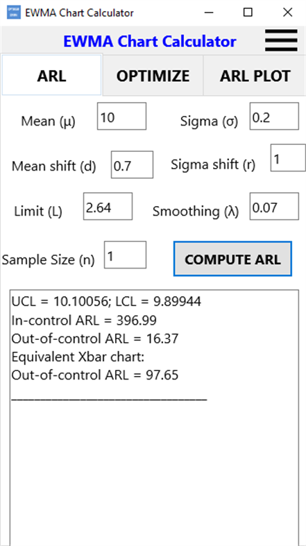 #1. Optimum EWMA control chart (Windows) De: Francisco Aparisi