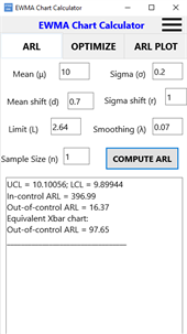 Optimum EWMA control chart screenshot 1