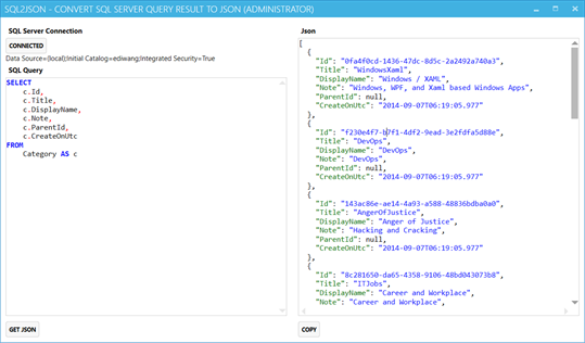 SQL2Json screenshot 2