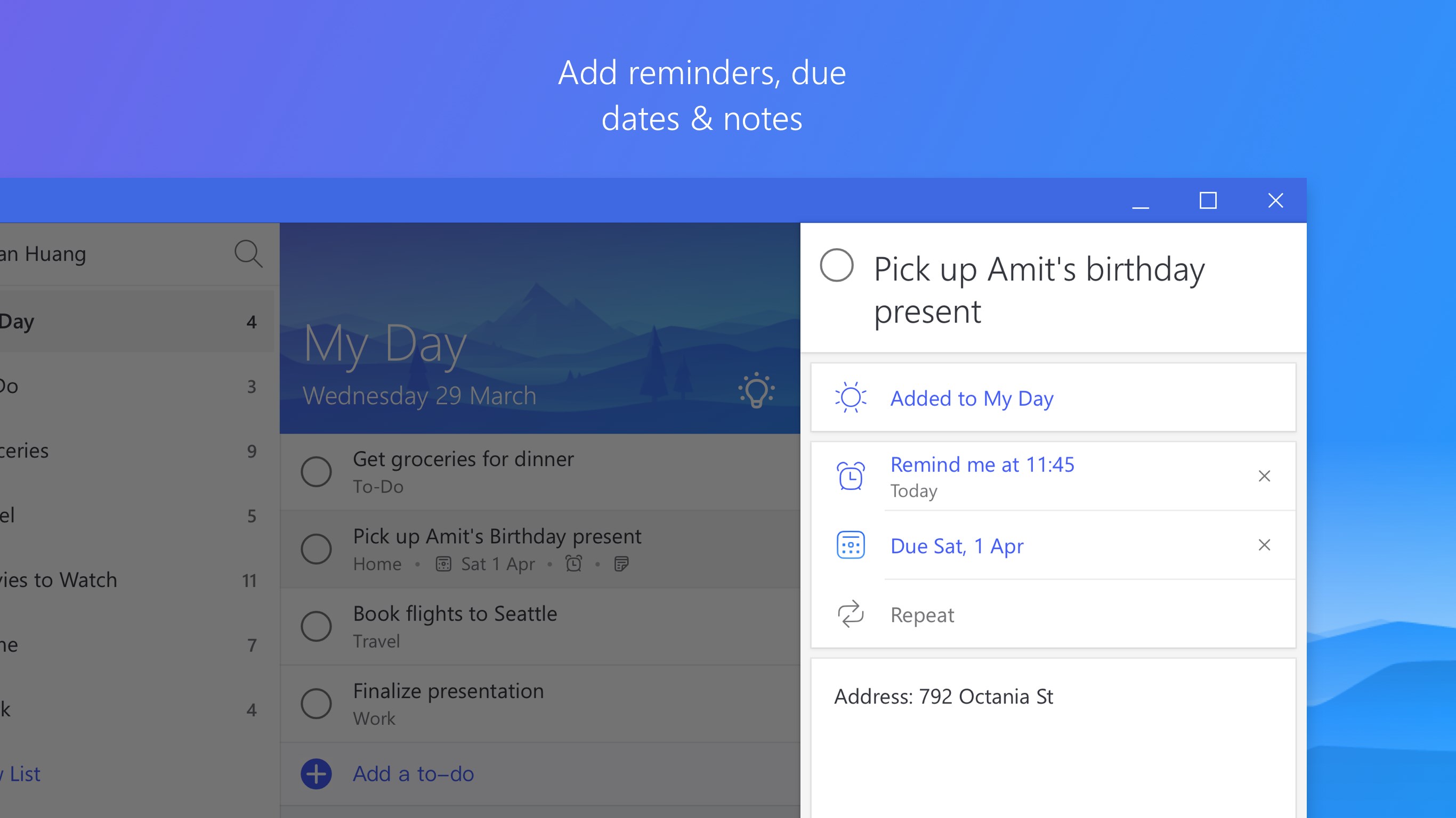 Screenshot: Add reminders, due dates & notes