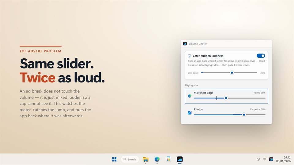 An app pulled back by the loudness guard after a sudden jump