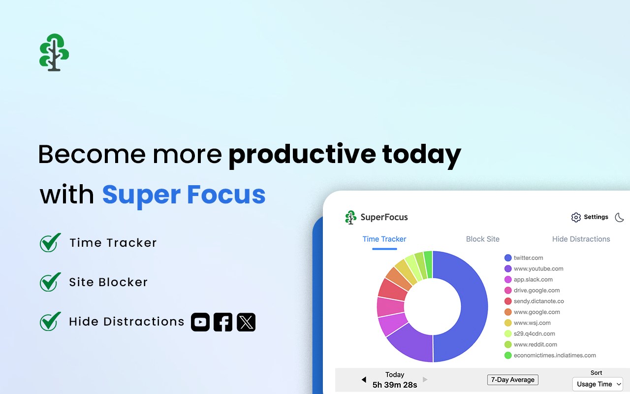 SuperFocus - Time Tracker, Block Sites, Hide Distractions