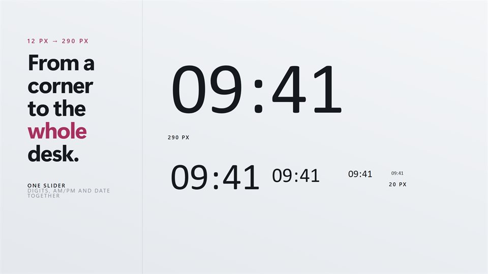 Desk Clock at several sizes on the same desktop