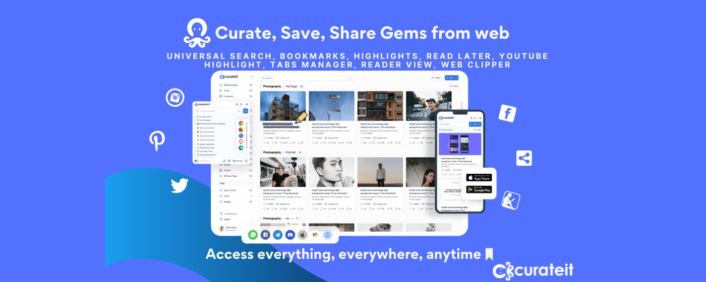 Curateit - Ai Bookmark Manager, Highlighter marquee promo image