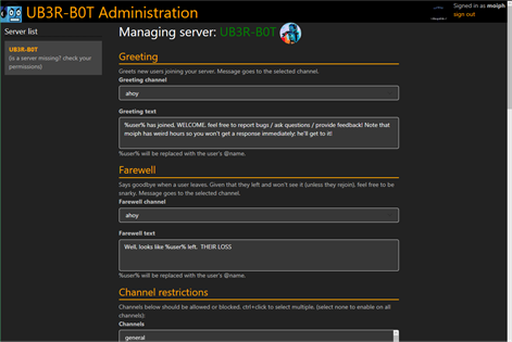 UB3R-B0T Administration Screenshots 2