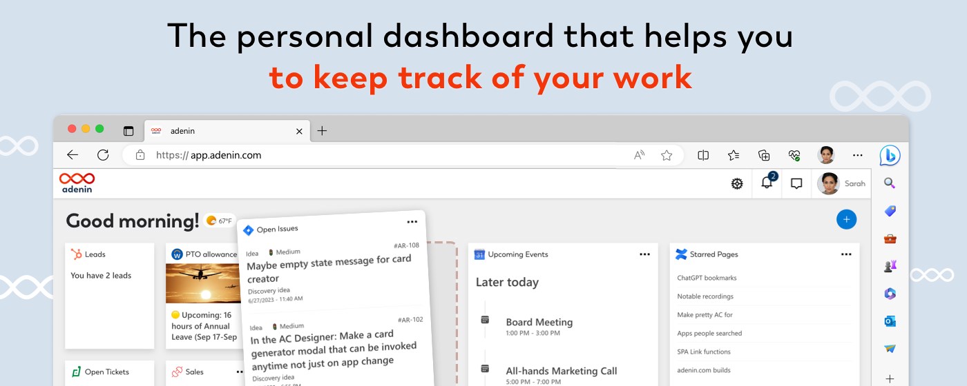 Personal dashboard for work—New tab by adenin marquee promo image