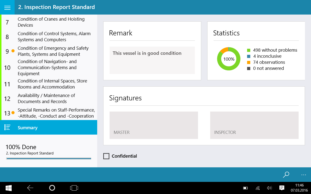 CFM Inspection Report screenshot