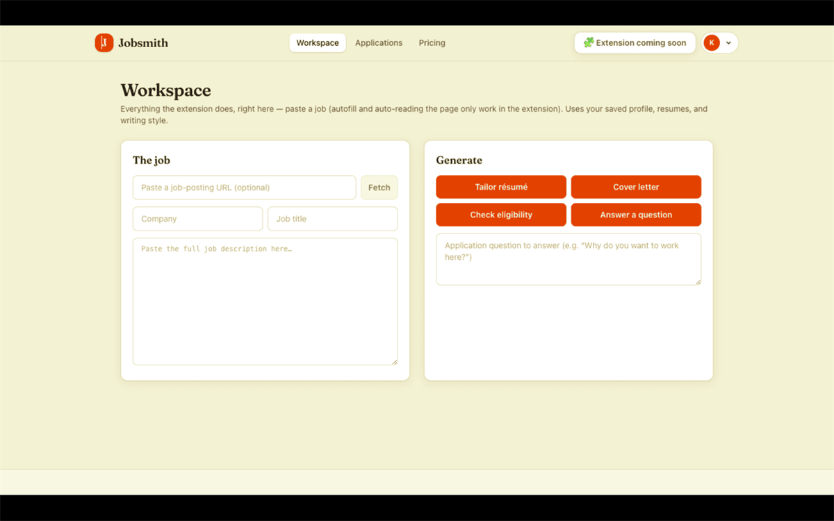 Jobsmith: AI job application autofill