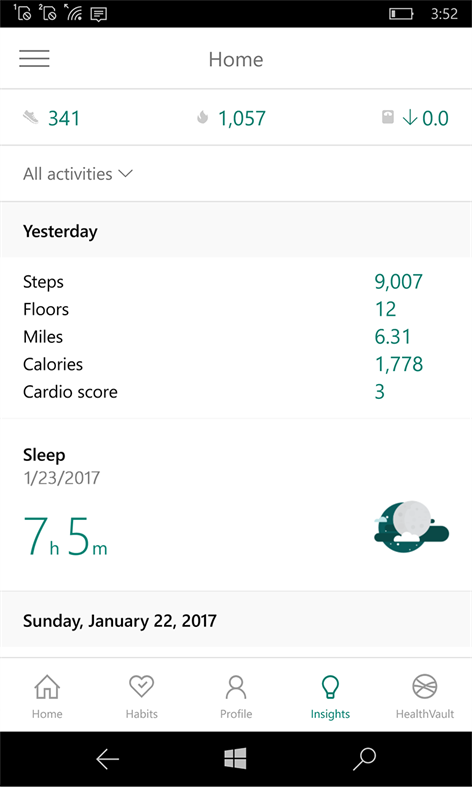 HealthVault Insights Screenshot