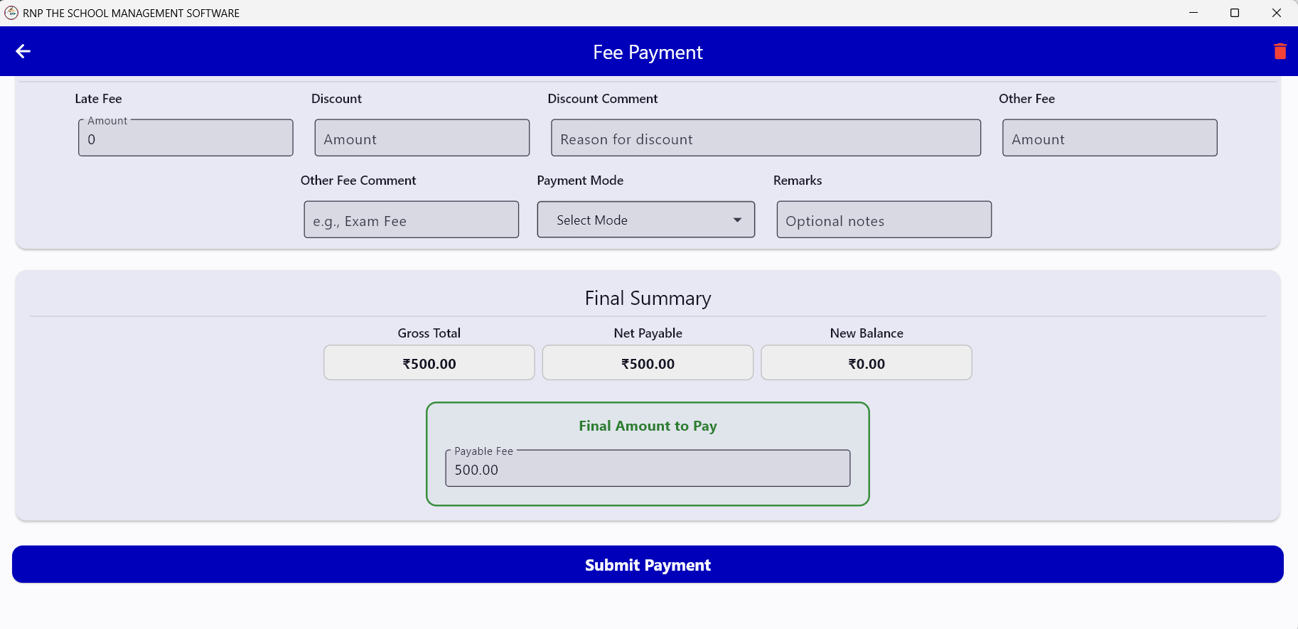 RNP School Management Software screenshot