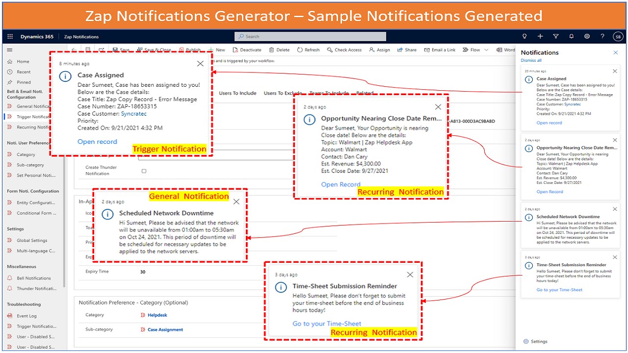 Snapshot 2 of In-App, Push, Email alerts in Dynamics 365 CRM - Zap Notifications Generator