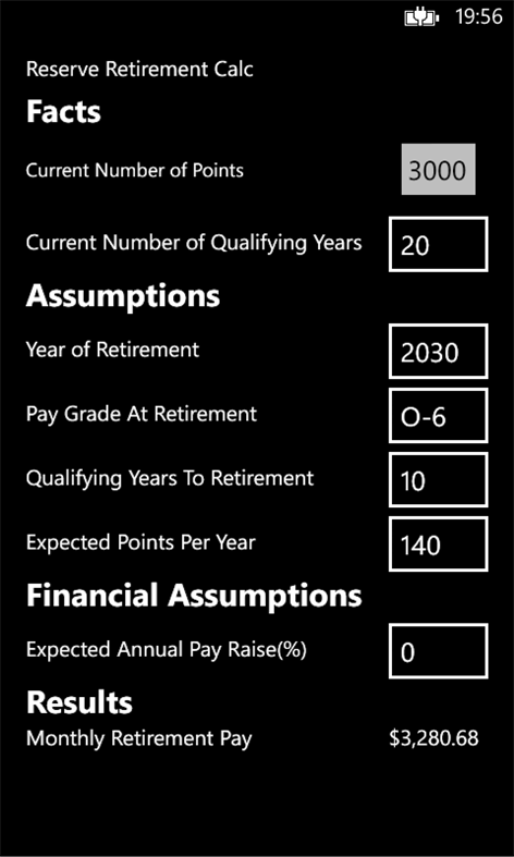 Reserve Retirement Calculator Screenshots 1