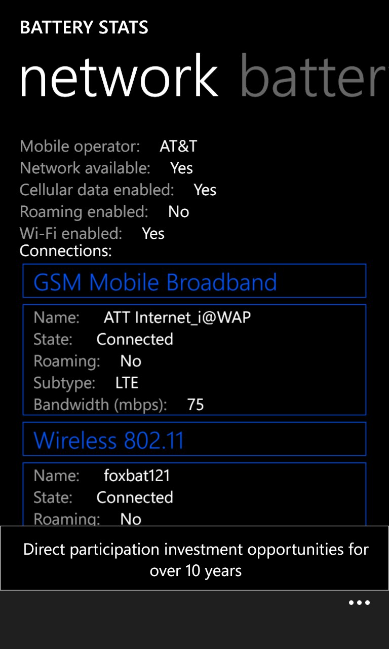 Battery Stats for Windows 10 Mobile