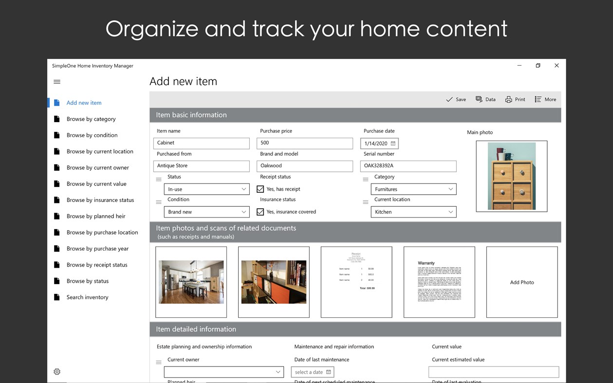 #1. SimpleOne Home Inventory Manager (Windows) By: Aidaluu Inc.
