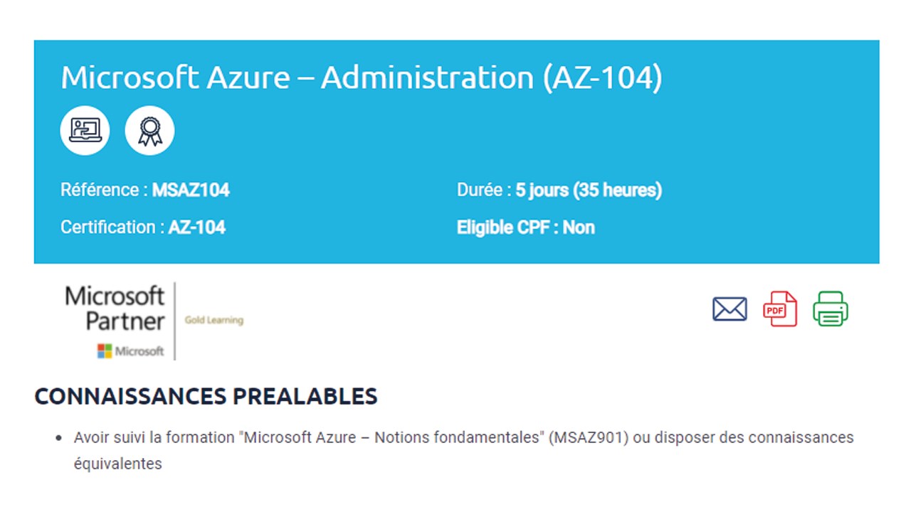 Administration Azure - 5 jours - Atelier (AZ104)