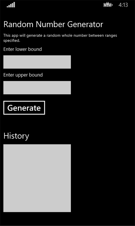 Simple Random Number Generator With History Windows Phone Apps