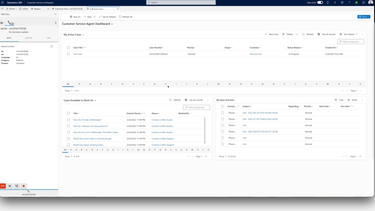 Snapshot 1 of Webex Contact Center CRM Connector for Microsoft Dynamics 365