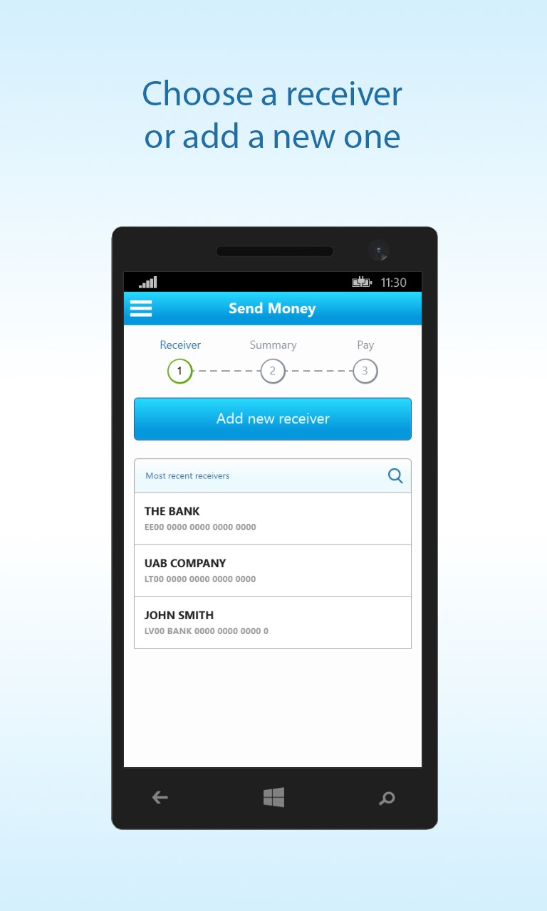 Money Transfer App for Windows 10 Mobile