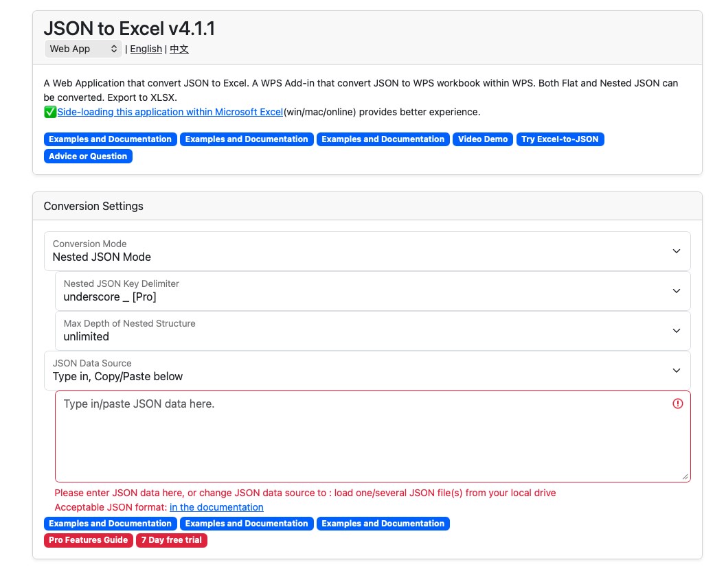 JSON-to-Excel-by-WTSolutions screenshot
