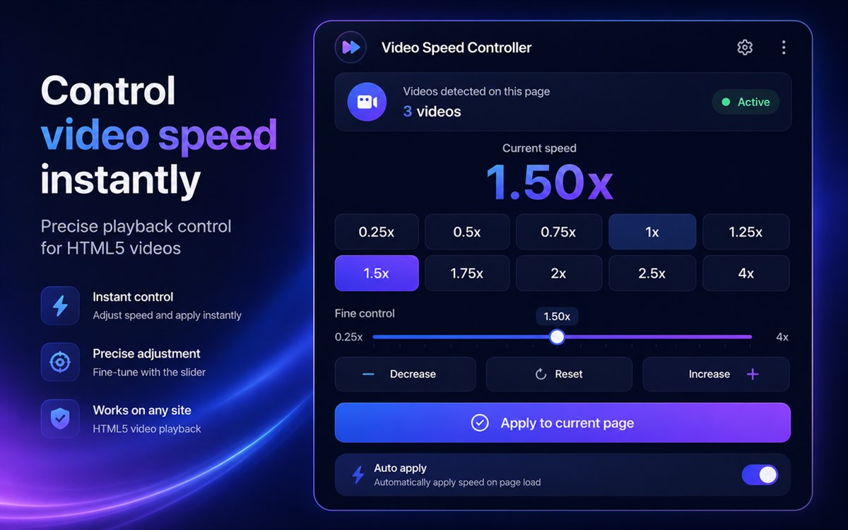Video Speed Controller - Universal Video Playback Speed