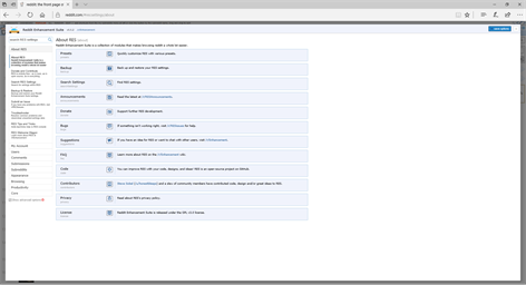 Screenshot: RES settings console.