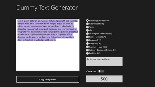 Blindtextgenerator screenshot 1