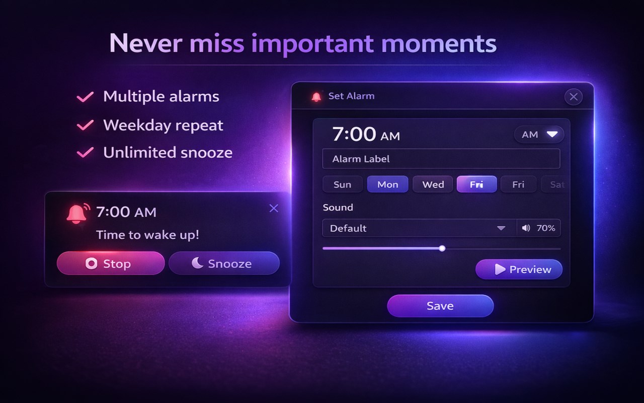 Alarm, Timer & Stopwatch for Browser