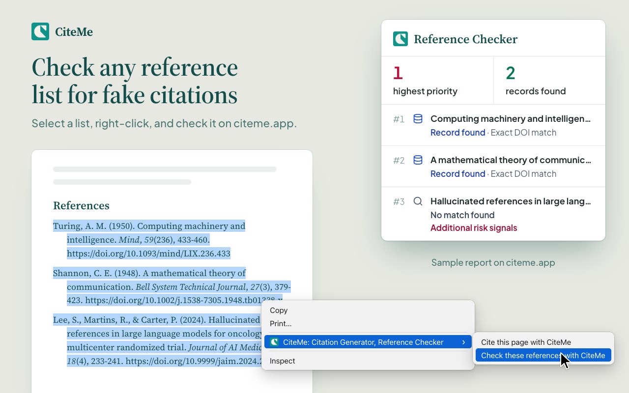 CiteMe: Citation Generator, Reference Checker
