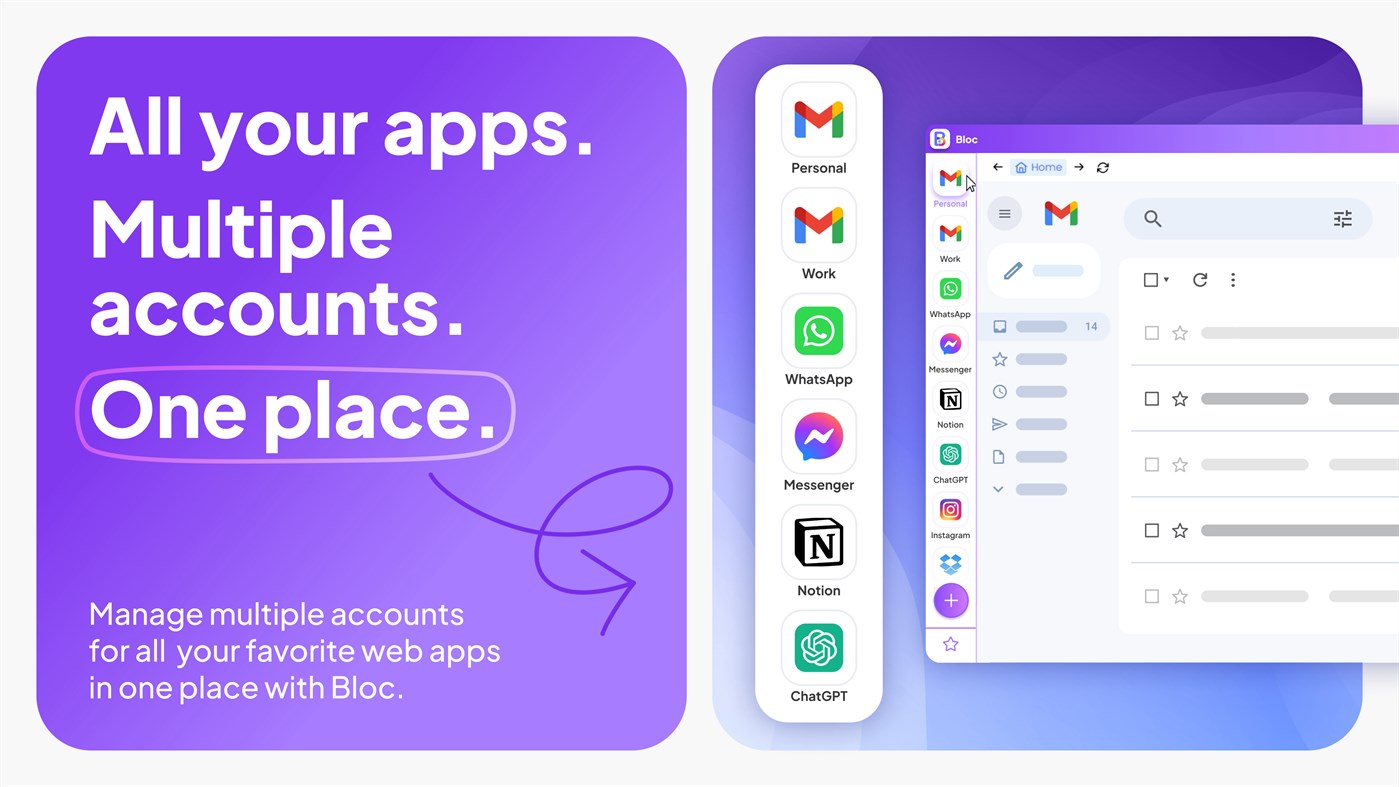 #1. Bloc - Organize Email, Social & Web Apps (Windows) بواسطة: Wuxxu
