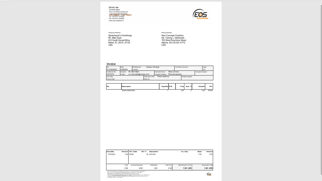 Snapshot 1 of Advanced Document Reporting for Italy
