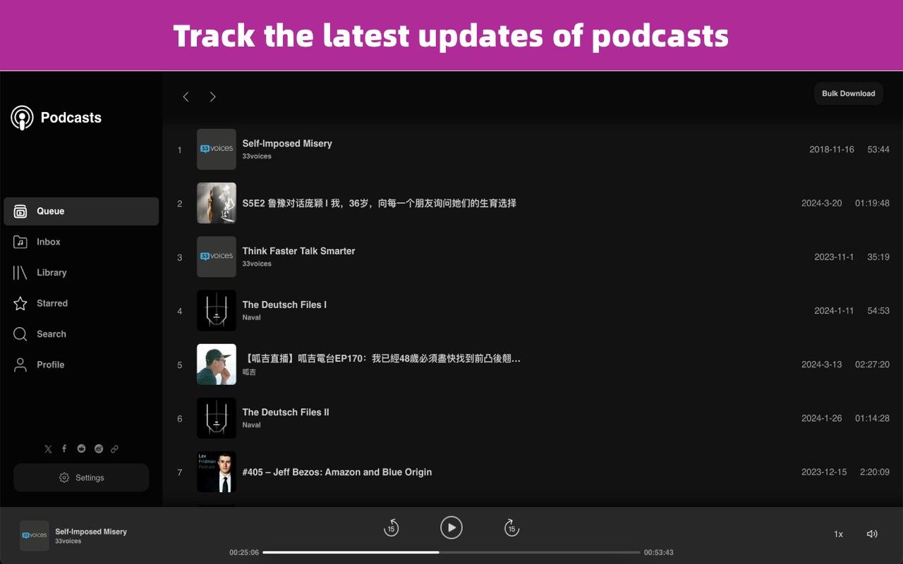 Podcasts - A player, downloader, transcriber