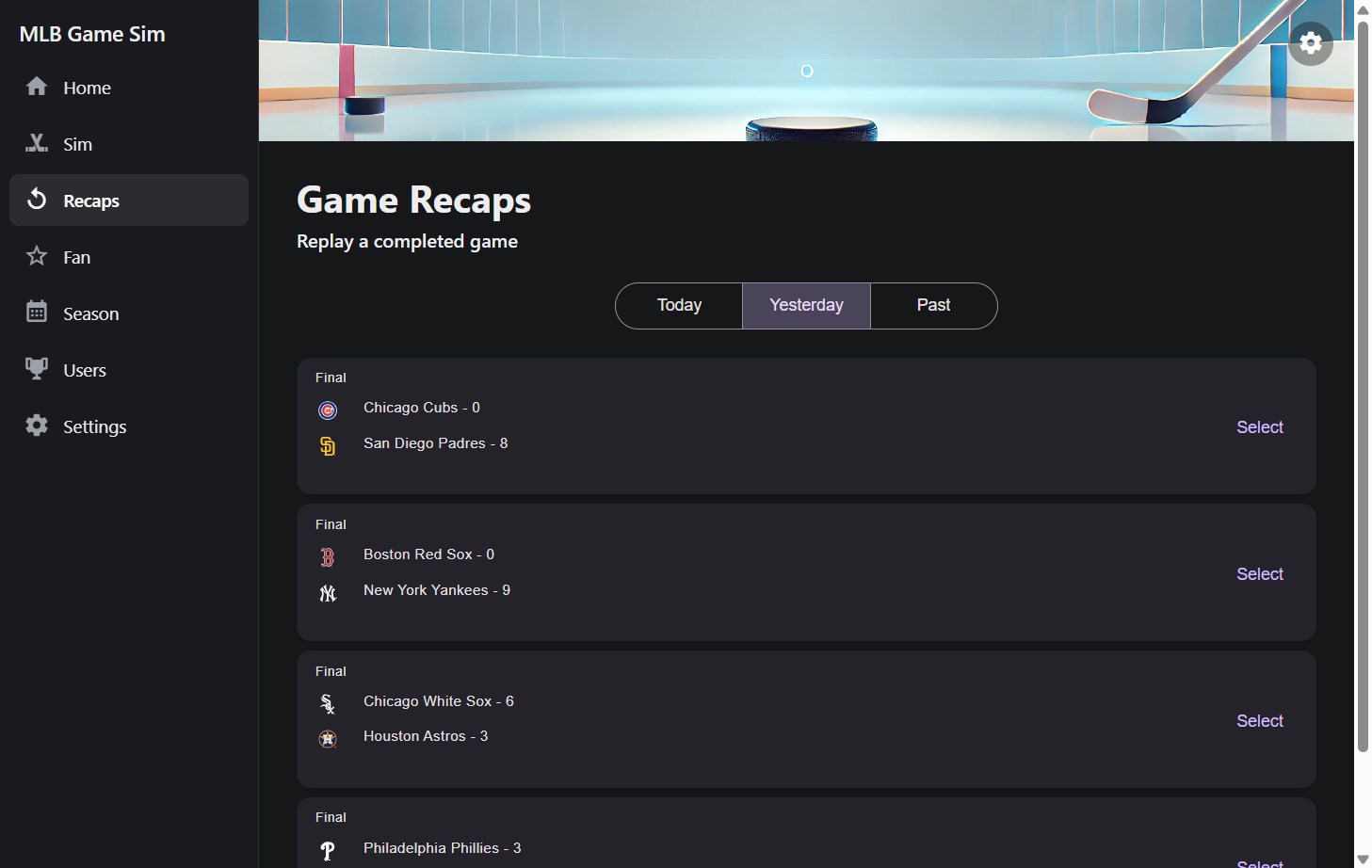MLB Game Sim screenshot