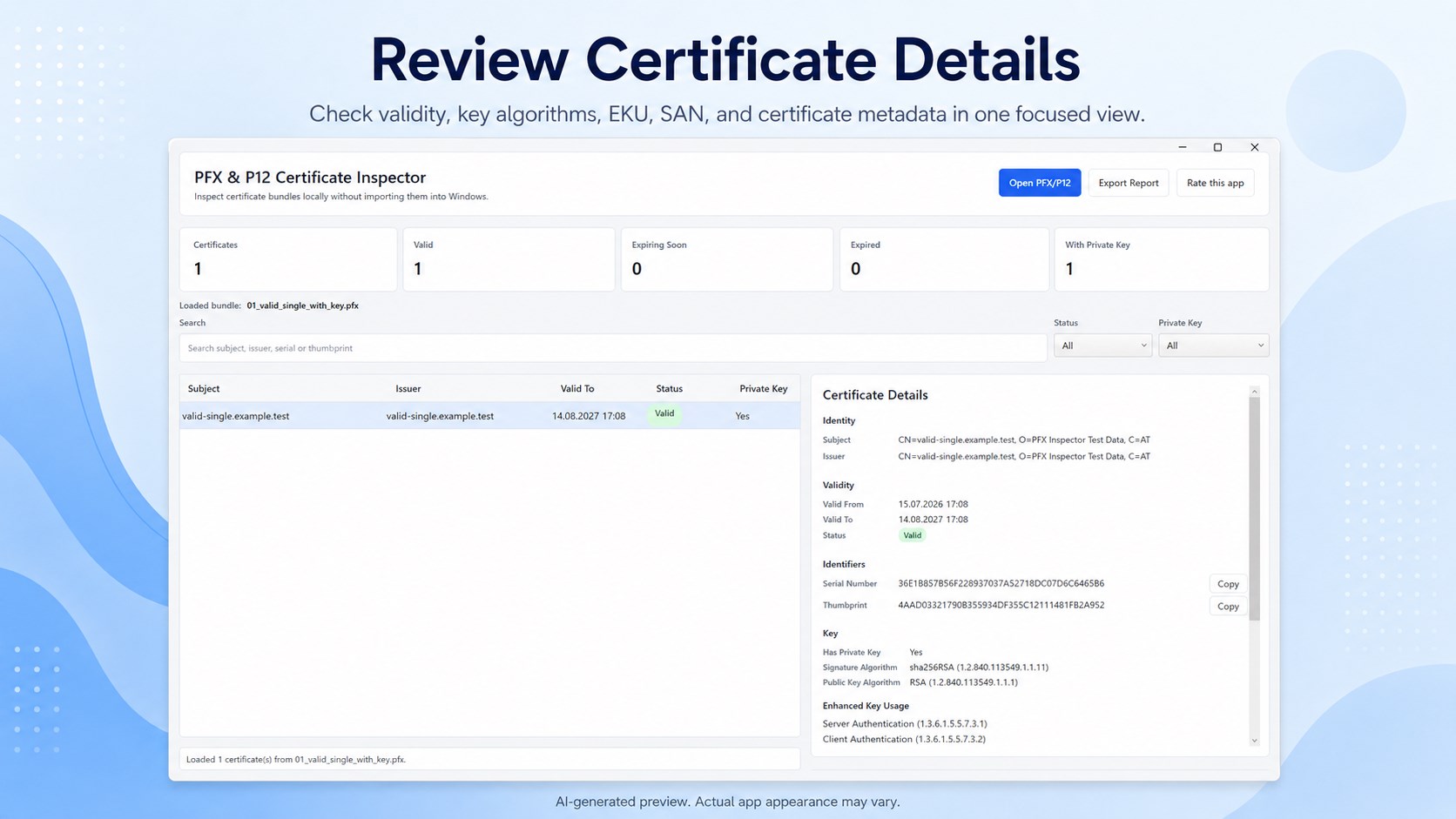 PFX & P12 Certificate Inspector screenshot