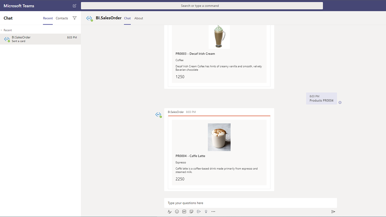 Snapshot 2 of Microsoft Teams chat bot App: 1-Wk Implementation