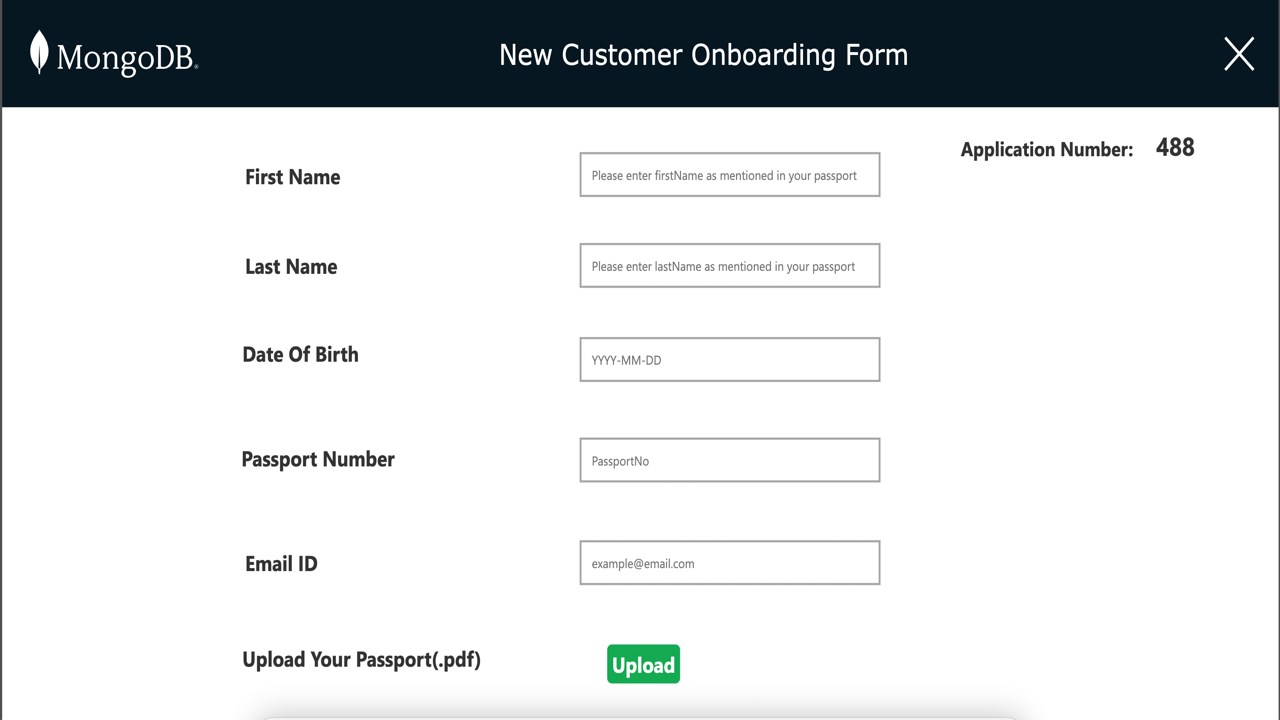 Snapshot 2 of MongoDB based Customer Onboarding Application