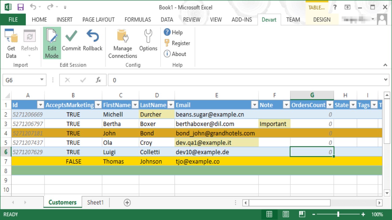 Snapshot 1 of Devart Connector for Shopify from Excel