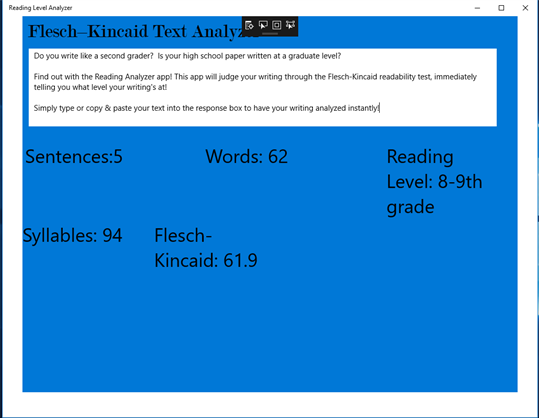 Reading Level Analyzer screenshot 1