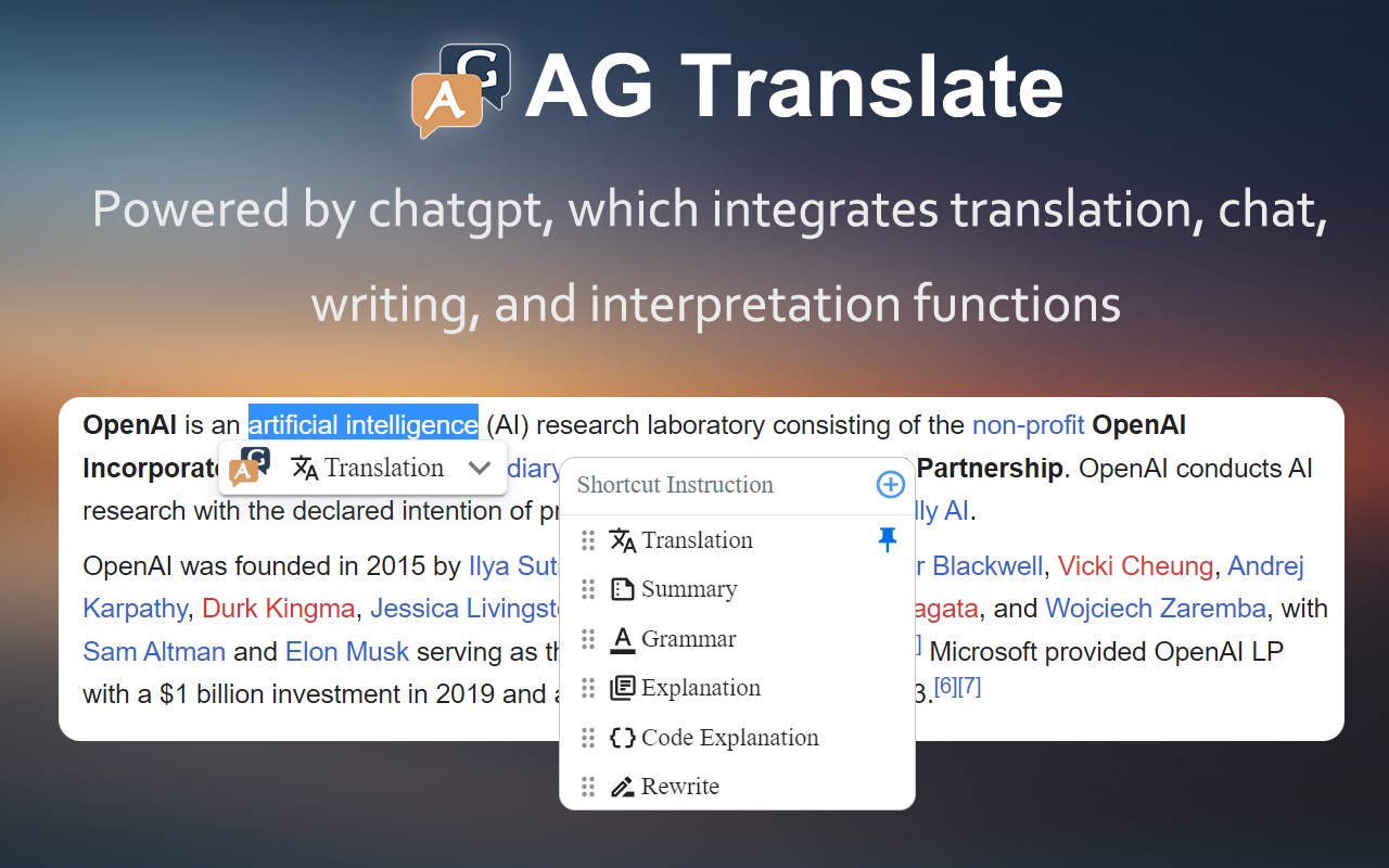 AG Translate - ChatGPT Enhanced promo image