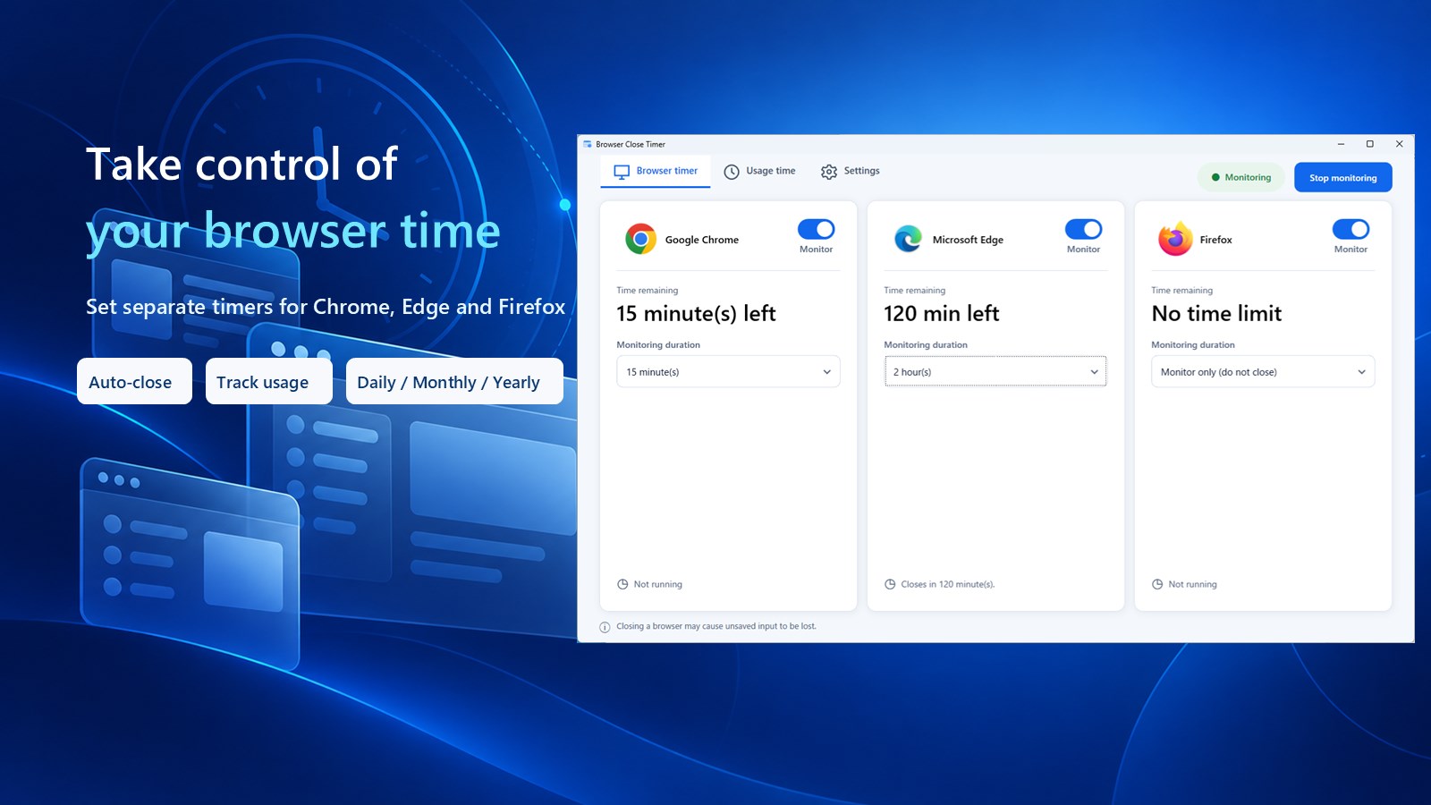 Browser Close Timer screenshot